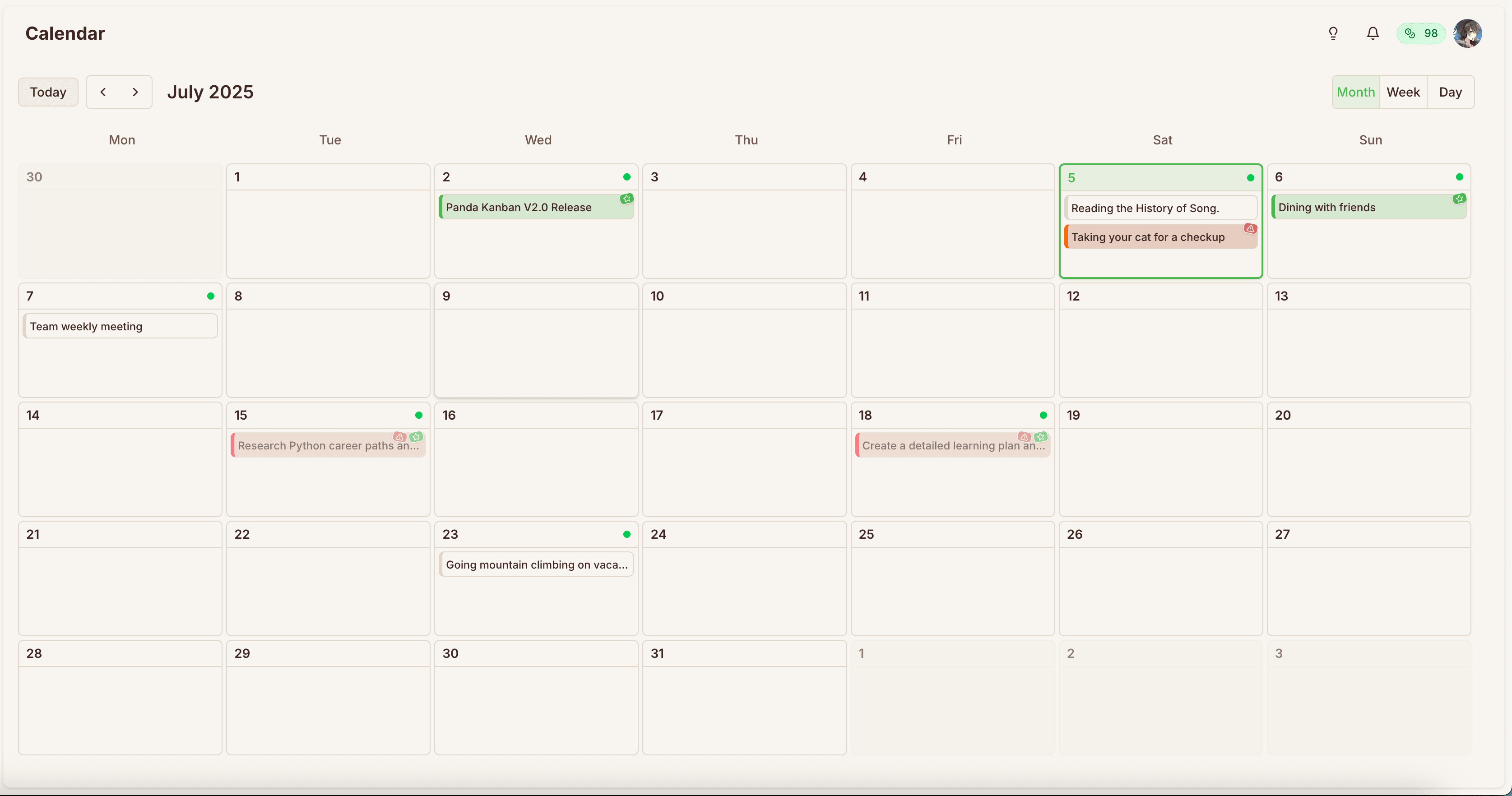 Calendar View